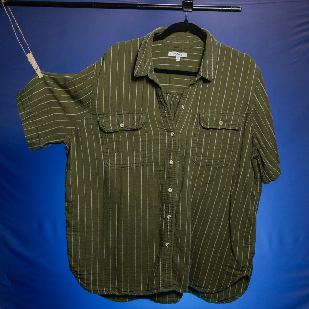 Madewell Lightspun Short-Sleeve Flap-Pocket Shirt in Stripe